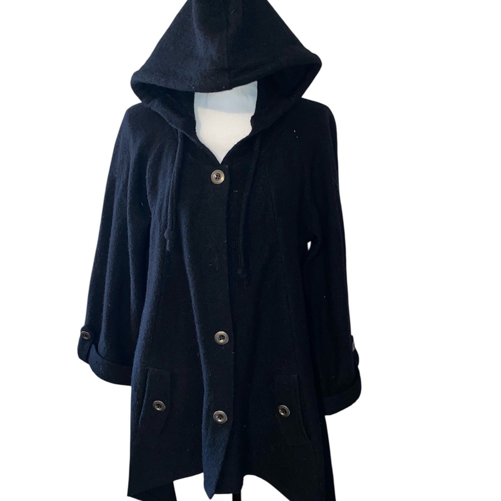 Zoe D 100% Wool Swing Coat Hooded Cape Large Flaws Holes Jacket Missing Button